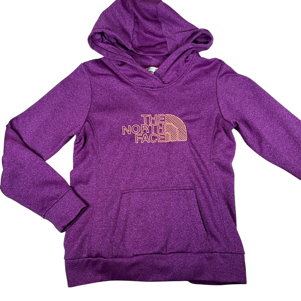 The North Face Purple Orange Heathered Fleece Hoodie Sweatshirt Size Medium